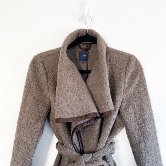 Gap Jacket Women’s Small Brown Wool Blend Wrap Sweater Removable Belt Relaxed - Picture 2 of 10